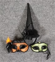 3 pc Lot - Masquerade Masks & Witch Hat