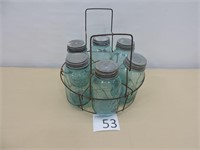 Vintage Blue Ball Jars and Wire Rack