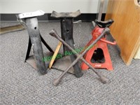 Three Assorted Jackstands and Fourway Tire Tool