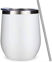 Wine Tumbler Stemless Glass with Straw, 12 oz
