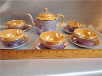 BLUE AND GOLD PAINTED JAPANESE TEA SET 5 CUPS, 6