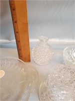 CRYSTAL LOT, CANDLE PLATE, TWO JELLY BOWLS, A