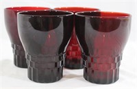 (4) Ruby Red Anchor Hocking Juice Tumblers