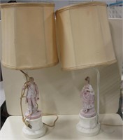 French Porcelain Pink Lord & Lady Figure Lamps