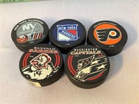 5 team logo hockey pucks