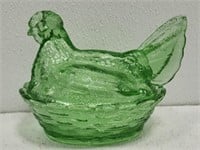 Gorgeous Green Glass Hen on Nest