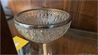 Cut glass bowl with silver-plate rim