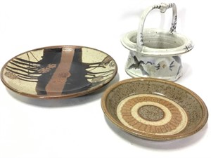 Art Pottery Plates Basket Artist Signed