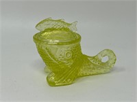 Greentown Dolphin Style Vaseline Glass