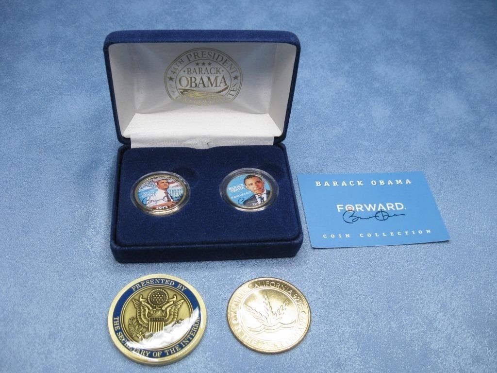 Two Barack Obama Coins W/Two Political Coins COA
