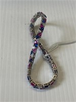 8" bracelet w/ red, blue, and clear stones .925