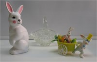 GLASS BASKET-11" BUNNY CANDIE CON. & PLASTIC