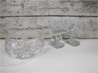 Etched Glass Bowl & 2 Candlesticks