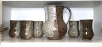 Glazed Stoneware Art Pitcher & Cups