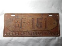 1928 Idaho License Plate Embossed Potato