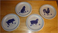 B3) Vintage Pfaltzgraff-4 dessert plates-Cat, Pig,