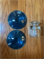 2 Blue Glass Lenses & Insulator