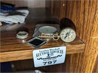 Vintage compass, pocket watch, etc