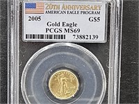 2005 1/10 OZ. Gold $5 Coin MS69 Graded