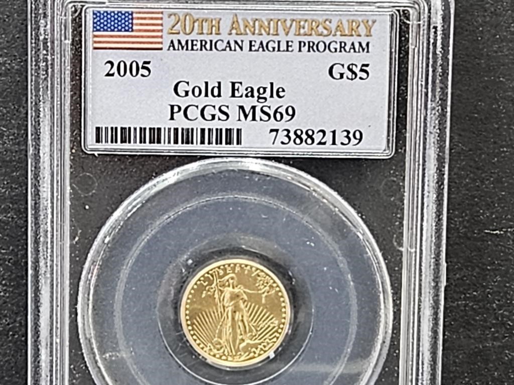 2005 1/10 OZ. Gold $5 Coin MS69 Graded