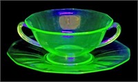 (17pc) Uranium Glass Serving Dishes