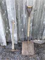 Wood Handle Shovel & Pick Axe