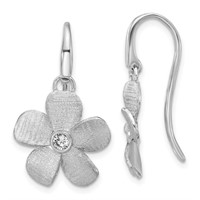 Silver Pol/Scratch Crystal Flower Earrings