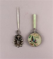 Chinese Metal Hand Mirror & Hair Pin 2pc