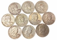 (10) 1960 Benjamin Franklin Silver Half Dollars