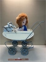 NICE VINTAGE DOLL STROLLER AND DOLL