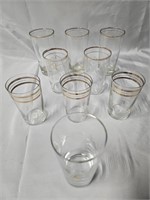 LOT OF 9 GOLD RIMMER GLASSES THREE 4.5" , TWO 5"