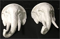 Pair Of Italy White Ceramic Elephant Shelves