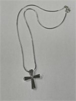 925 Silver Cross with Clear Cut Stone Necklace