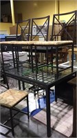 Aluminum glass top table with 4 matching chairs,