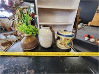 Fake Floral Decor, Pottery Cannister Jars Dishes