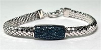 Sterling Blue Diamond Bracelet 12 Grams
