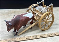 Handmade Wooden Ox Cart with Carved Wooden Ox