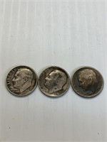 Lot of 3 Roosevelt Silver Dimes 1946P (2) 1947P