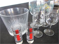 Glass Ice Bucket and Wine Glasses