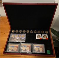 Wooden Case with 22 USA Coins