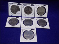 7 Silver Dollars-1969,1975,1976,1978,1979,1982