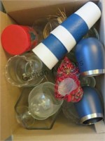 BOX OF ASSORTED GLASS VASES AND CUPS