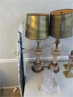 PAIR OF GLASS AND BRASS TABLE LAMPS W/ GLASS