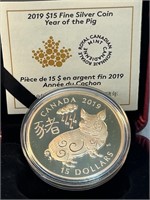 $15  2019 Fine Silver Coin - Year of the Pig