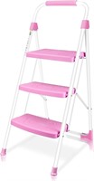 3-Step Ladder  Portable  Steel  Pink