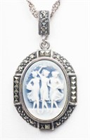 Silver & Marcasite Wedgewood Pendant Necklace