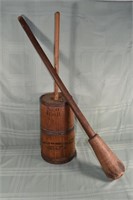 4 gallon vintage wooden butter churn, 40" grain pe