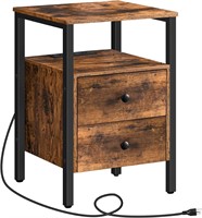 HOOBRO End Table with Charging Station  Bedside Ta