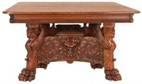 Winged Maiden Carved Oak Dining Table