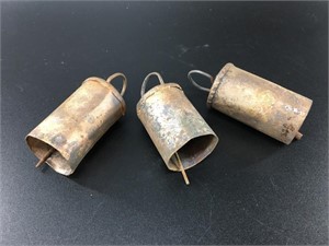 Set of three antique, metal chimes, each is about